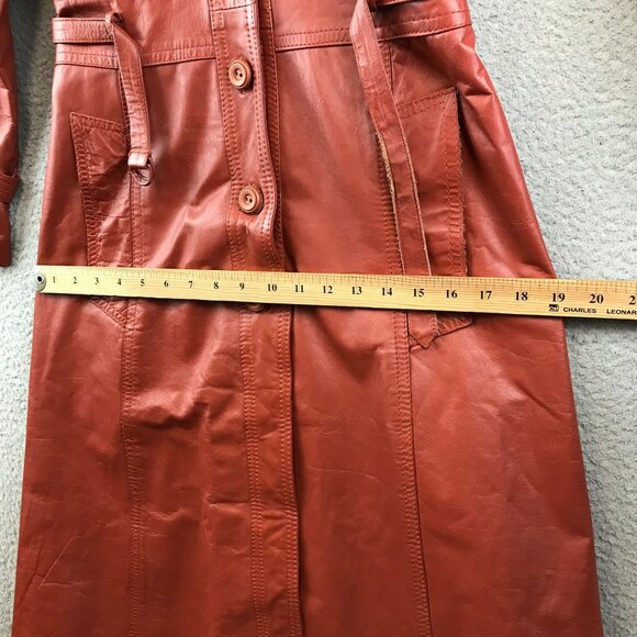 Vintage 70s Genuine Leather Trench Coat With Hood size 7 - Picture 11 of 13